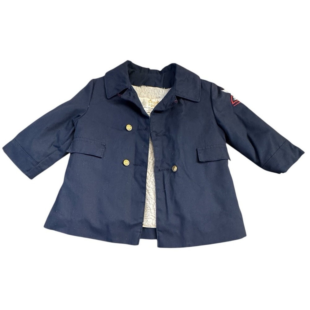 Vintage London Fog Faux Sheep Lined Trench Pea Coat Navy Blue Sailor 50's-60's